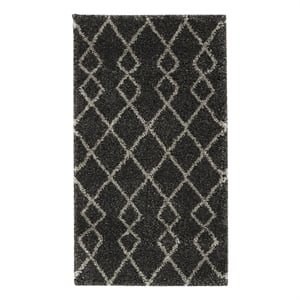 Nourison Geometric Shag 2'2&quot x 3'9&quot Charcoal Moroccan Indoor Rug Polypropylene