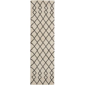 Nourison Geometric Shag 2'2&quot x 7'6&quot Ivory/Charcoal Moroccan Indoor Rug