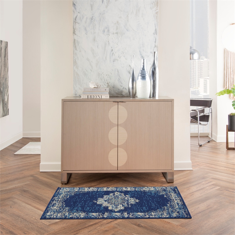 Nourison Grafix 2' x 4' Navy Blue Fabric Vintage Area Rug (2' x 4')