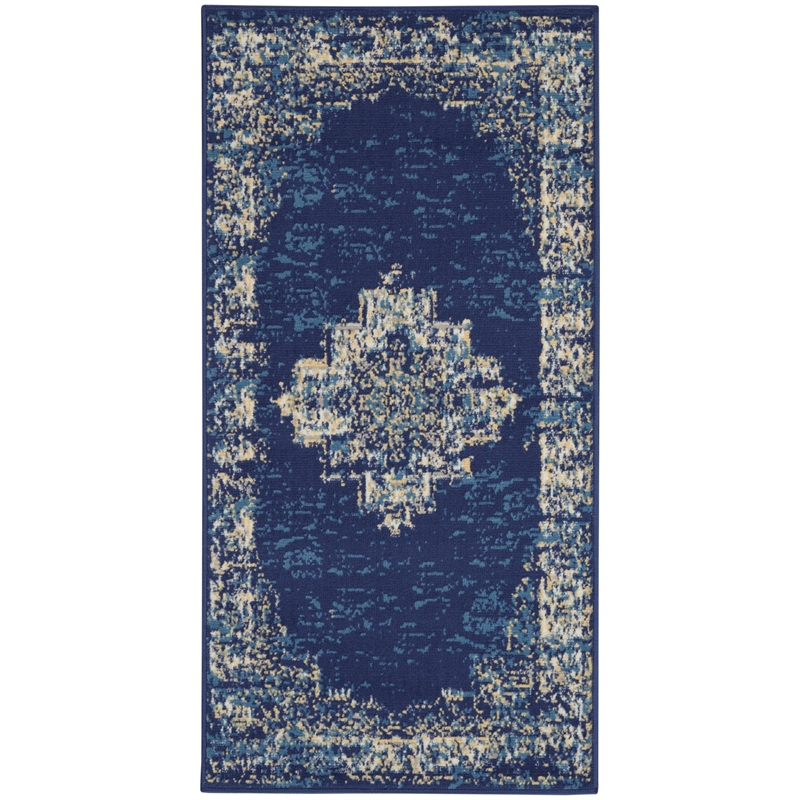Nourison Grafix 2' x 4' Navy Blue Fabric Vintage Area Rug (2' x 4')