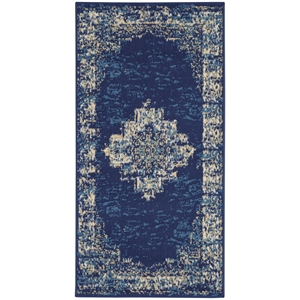 Nourison Grafix 2' x 4' Navy Blue Fabric Vintage Area Rug (2' x 4')
