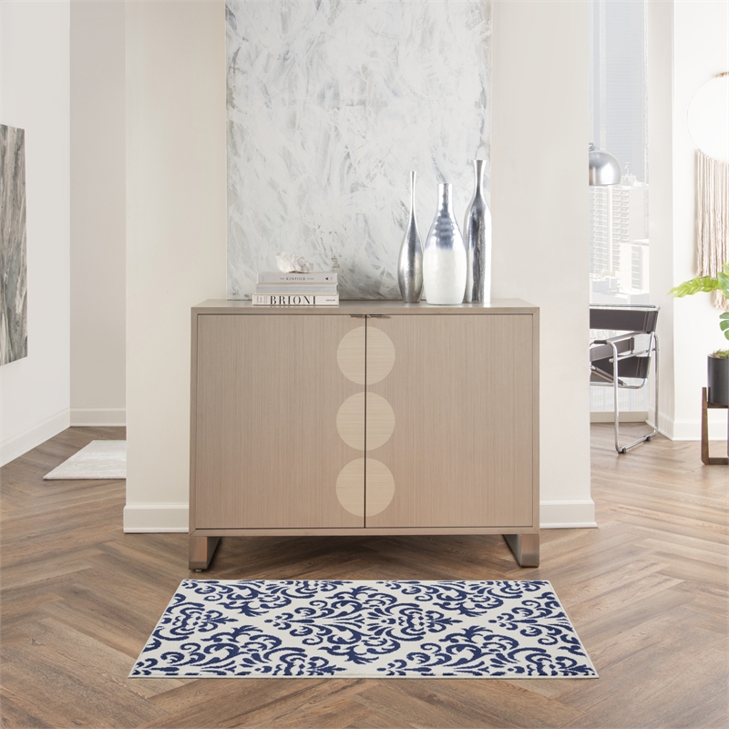 Nourison Grafix 2' x 4' White/Blue Transitional Indoor Rug Polypropylene