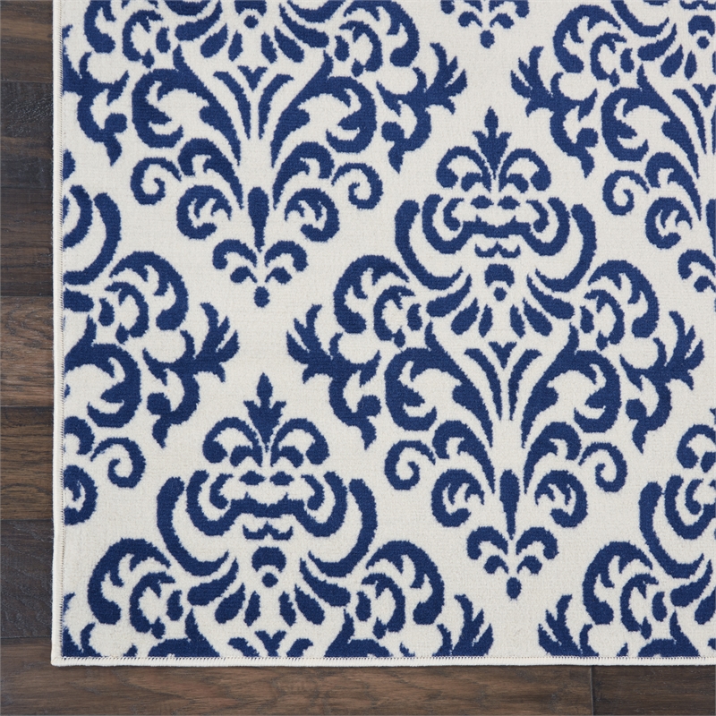 Nourison Grafix 2' x 4' White/Blue Transitional Indoor Rug Polypropylene