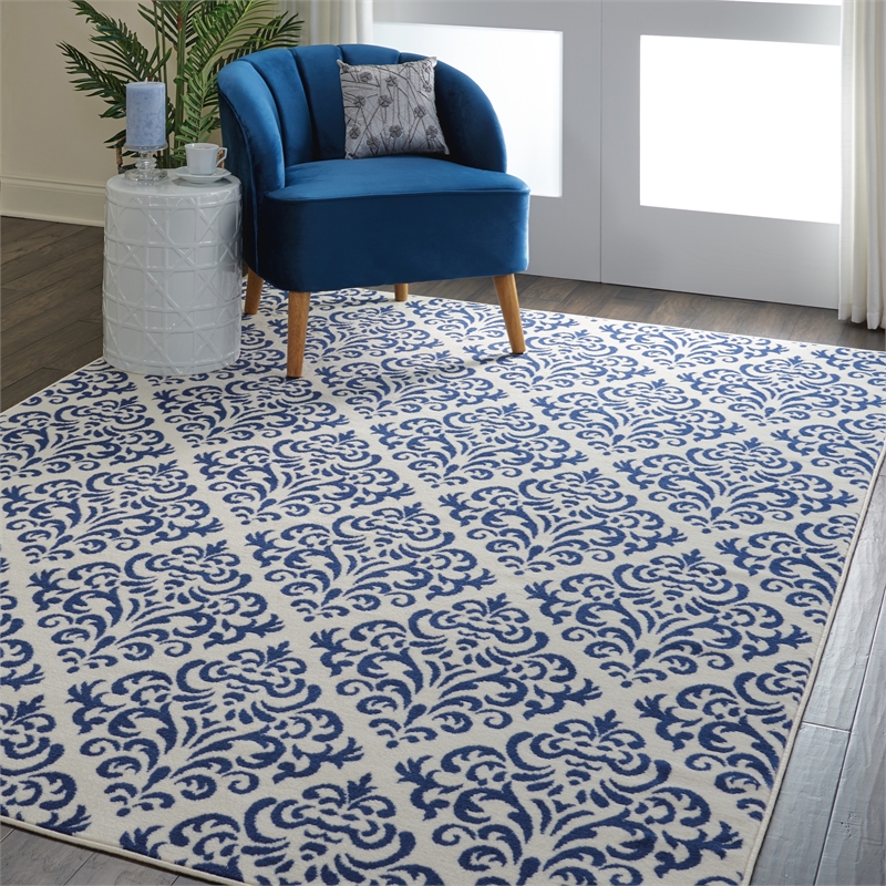 Nourison Grafix 6' x 9' White/Blue Transitional Indoor Rug Polypropylene