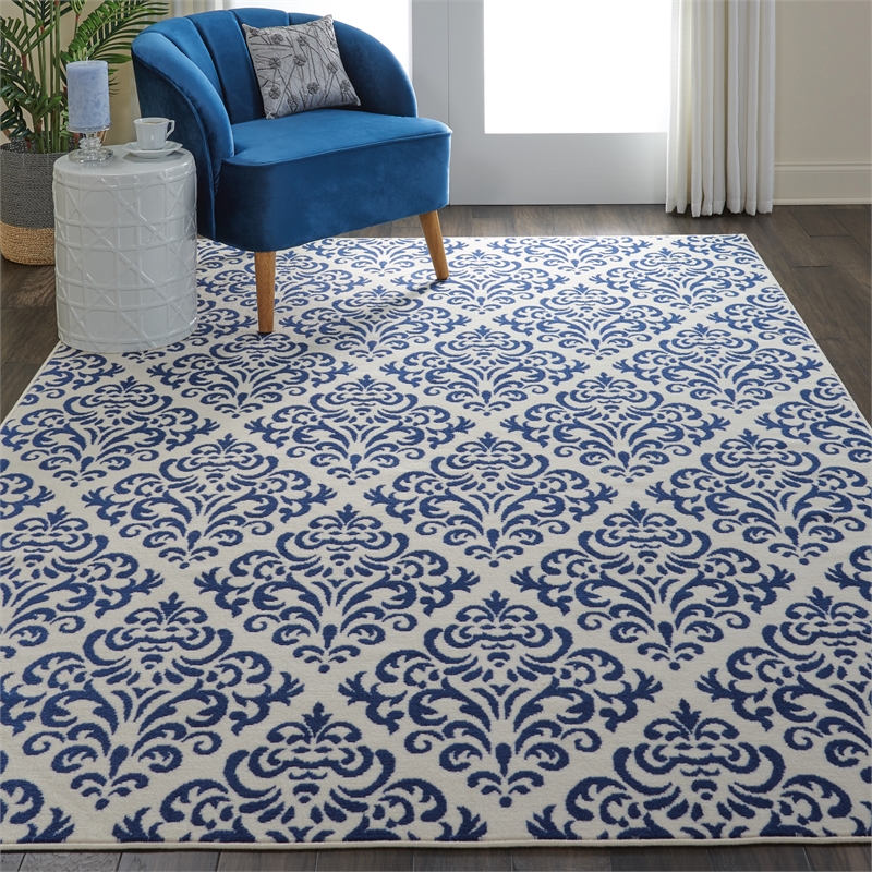 Nourison Grafix 6' x 9' White/Blue Transitional Indoor Rug Polypropylene