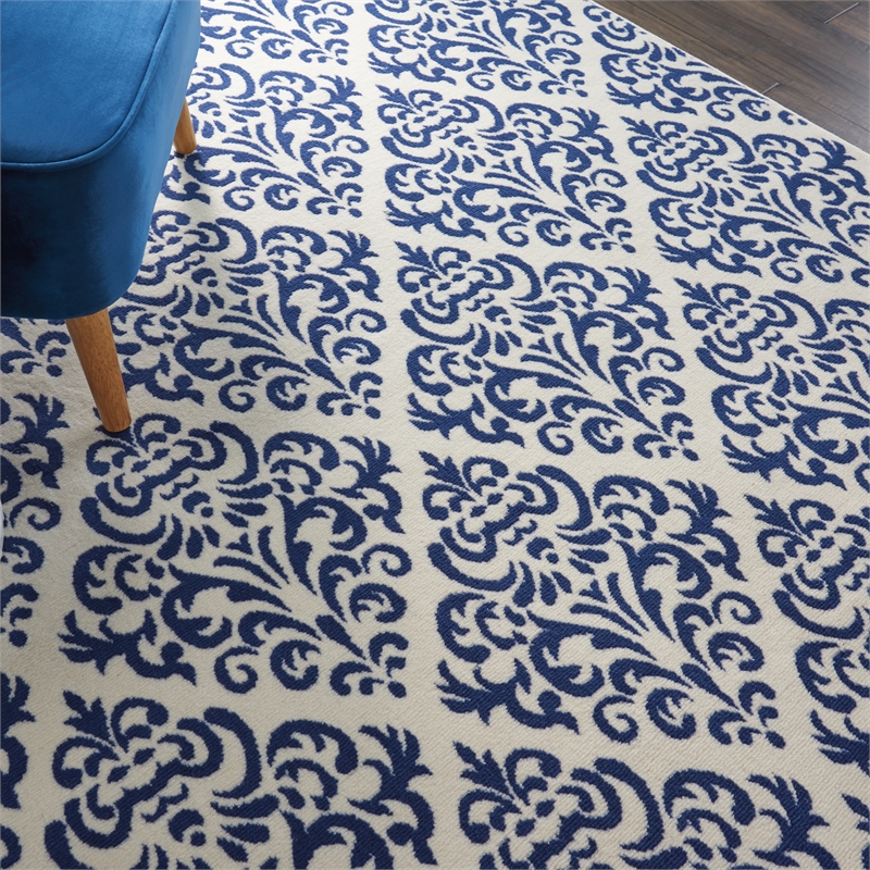 Nourison Grafix 6' x 9' White/Blue Transitional Indoor Rug Polypropylene
