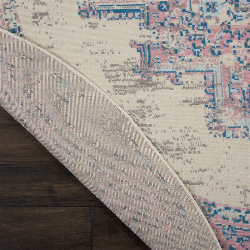 Nourison Grafix 8' x Round White and Pink Fabric Vintage Area Rug (8' Round)