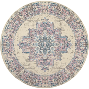 Nourison Grafix 8' x Round White and Pink Fabric Vintage Area Rug (8' Round)