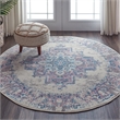 Nourison Grafix 5' x Round White and Pink Fabric Vintage Area Rug (5' Round)