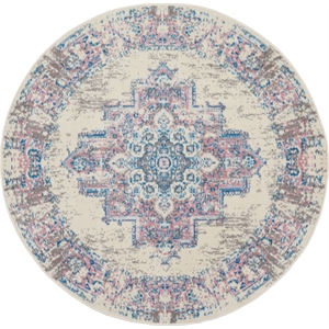 Nourison Grafix 5' x Round White and Pink Fabric Vintage Area Rug (5' Round)