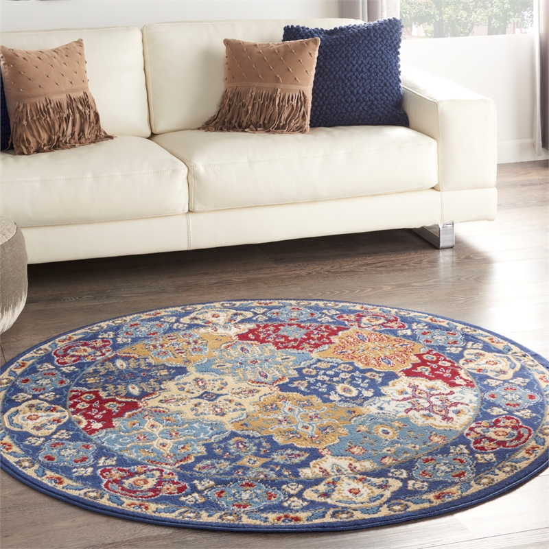 Nourison Grafix 5' x Round Multicolor Fabric Bohemian Area Rug (5' Round)