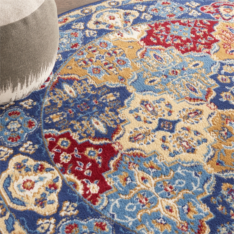 Nourison Grafix 5' x Round Multicolor Fabric Bohemian Area Rug (5' Round)