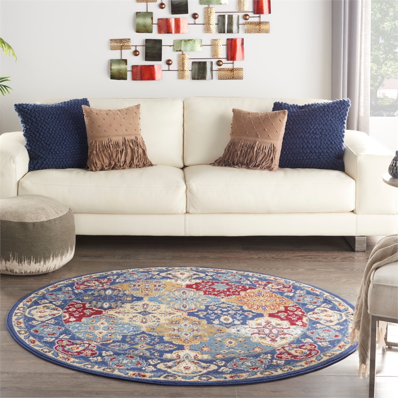 Nourison Grafix 5' x Round Multicolor Fabric Bohemian Area Rug (5' Round)