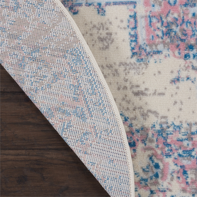 Nourison Grafix 4' x Round White and Pink Fabric Vintage Area Rug (4' Round)