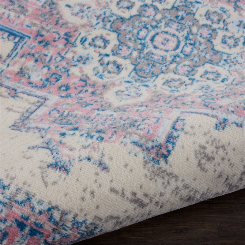 Nourison Grafix 4' x Round White and Pink Fabric Vintage Area Rug (4' Round)
