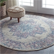 Nourison Grafix 4' x Round White and Pink Fabric Vintage Area Rug (4' Round)