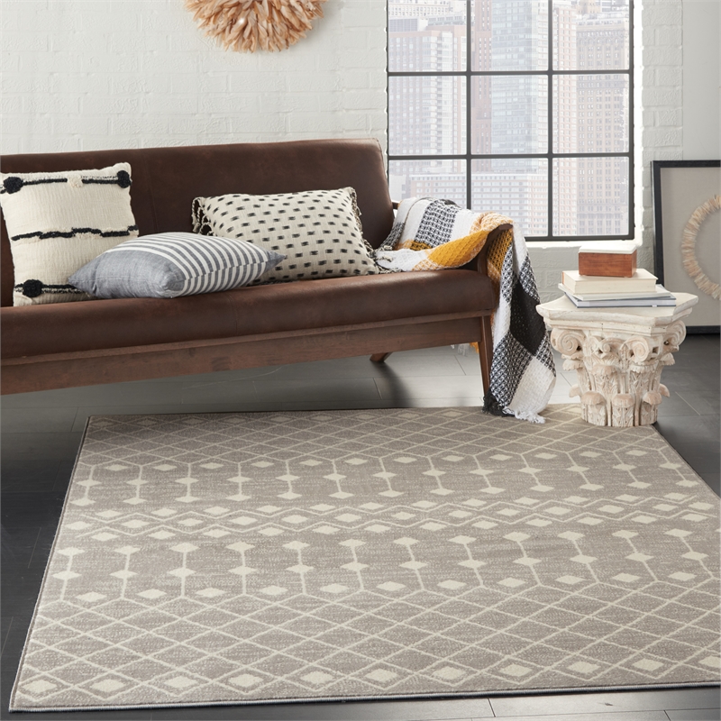 nourison grafix 6' x 9' bohemian indoor rug in gray