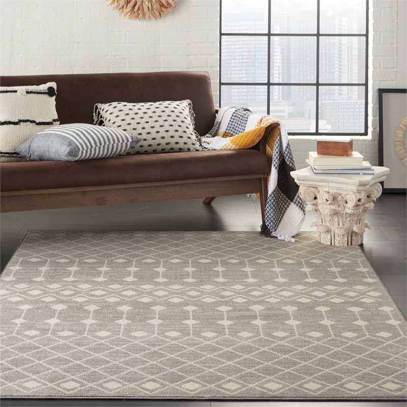 nourison grafix 6' x 9' bohemian indoor rug in gray