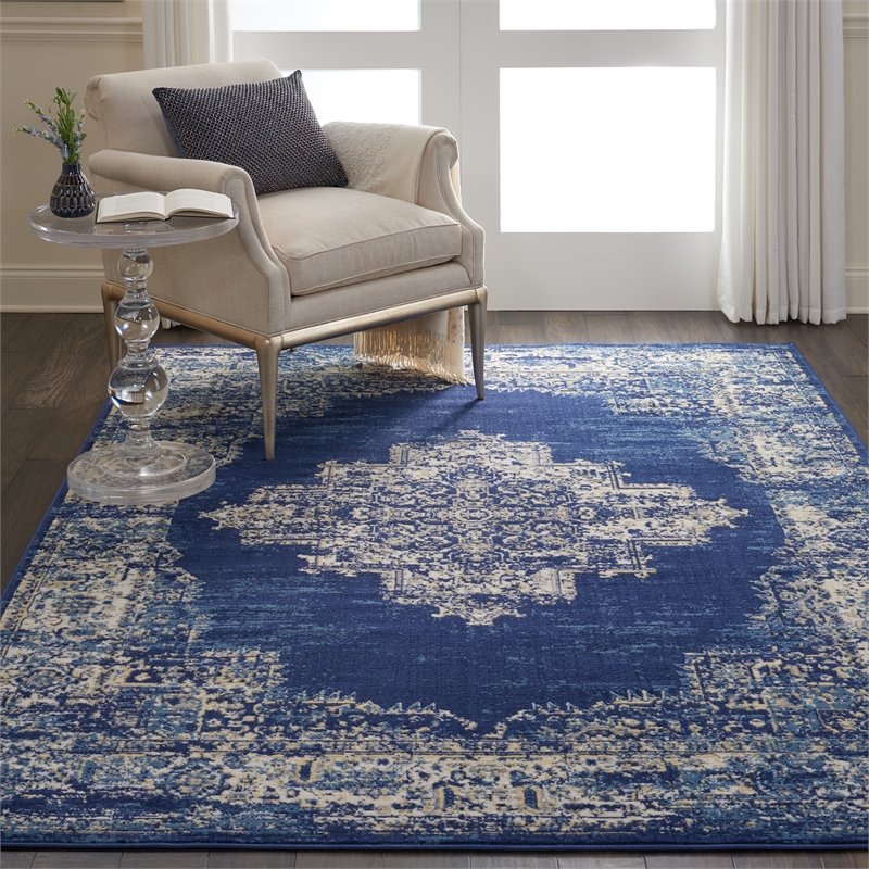 Nourison Grafix 6' x 9' Navy Blue Transitional Indoor Rug Polypropylene