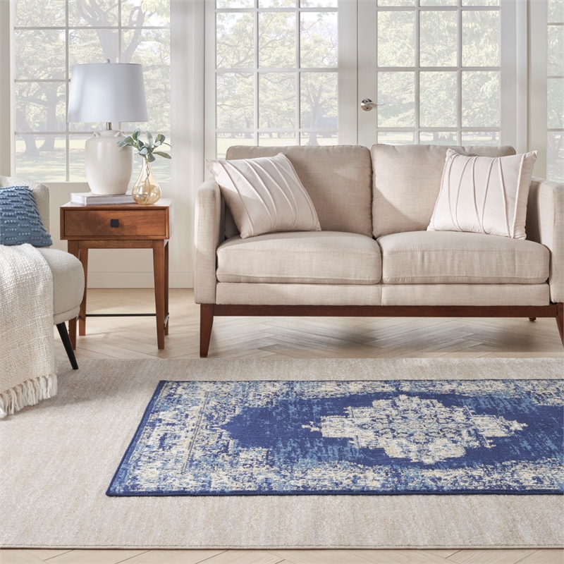Nourison Grafix 6' x 9' Navy Blue Transitional Indoor Rug Polypropylene