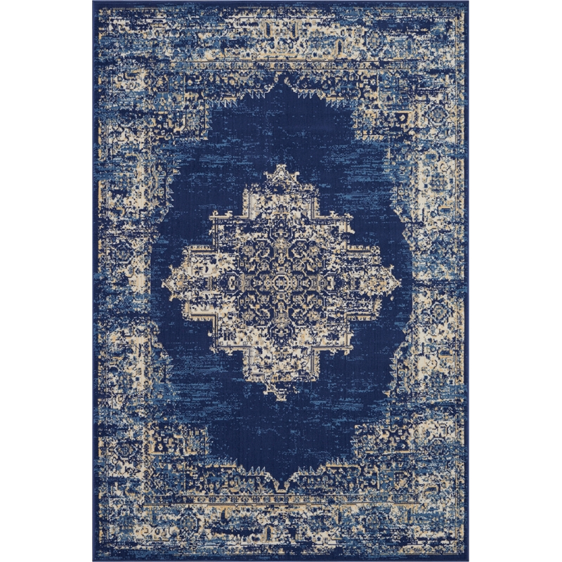 Nourison Grafix 6' x 9' Navy Blue Transitional Indoor Rug Polypropylene