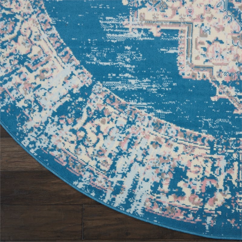 Nourison Grafix 8' x Round Blue Fabric Vintage Area Rug (8' Round)