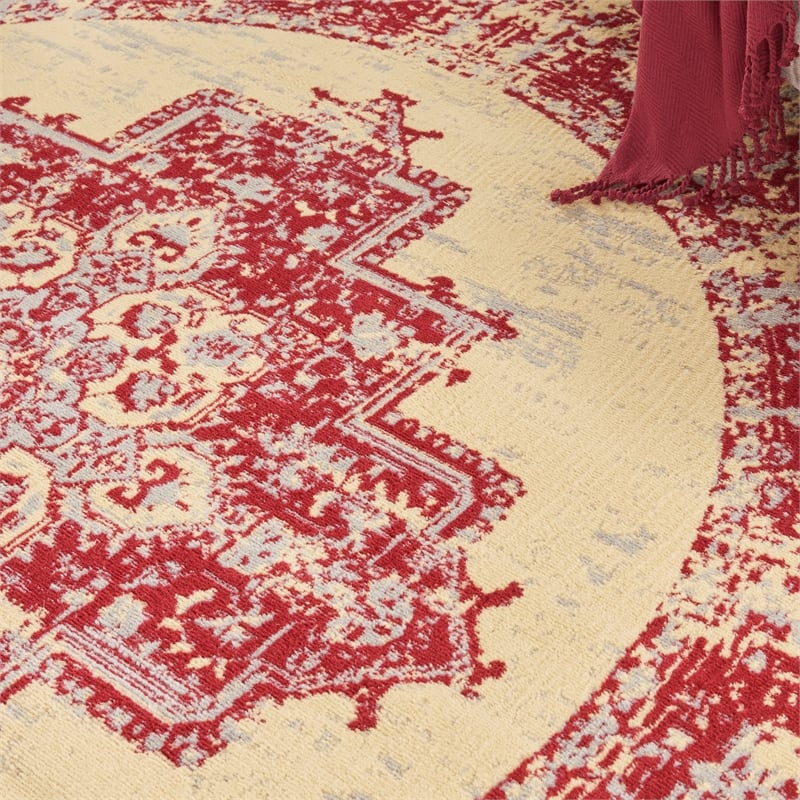 Nourison Grafix 8' x Round Red and White Fabric Vintage Area Rug (8' Round)