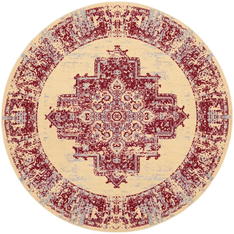 Nourison Grafix 8' x Round Red and White Fabric Vintage Area Rug (8' Round)
