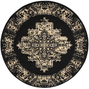 Nourison Grafix 5' x Round Black and White Fabric Vintage Area Rug (5' Round)