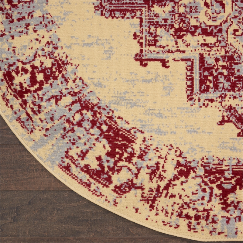 Nourison Grafix 5' x Round Red and White Fabric Vintage Area Rug (5' Round)