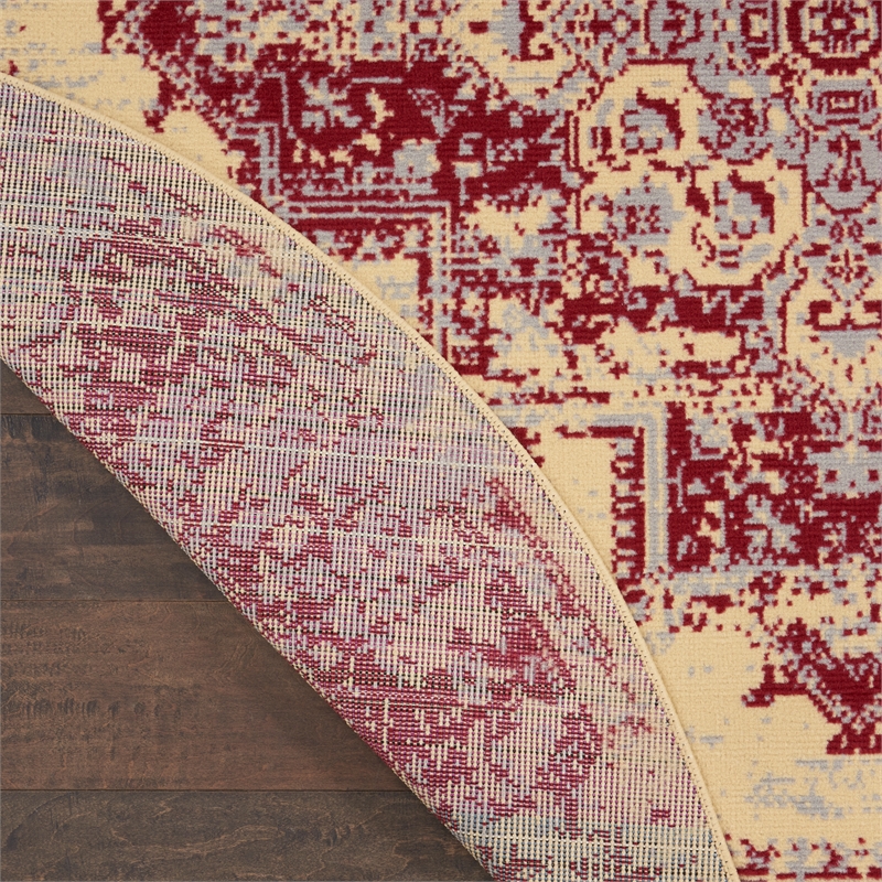 Nourison Grafix 5' x Round Red and White Fabric Vintage Area Rug (5' Round)