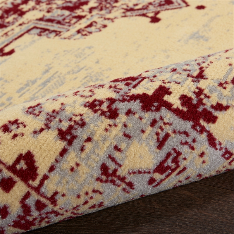 Nourison Grafix 5' x Round Red and White Fabric Vintage Area Rug (5' Round)