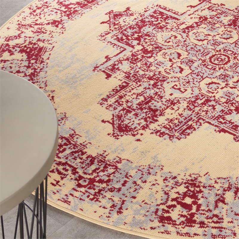 Nourison Grafix 5' x Round Red and White Fabric Vintage Area Rug (5' Round)