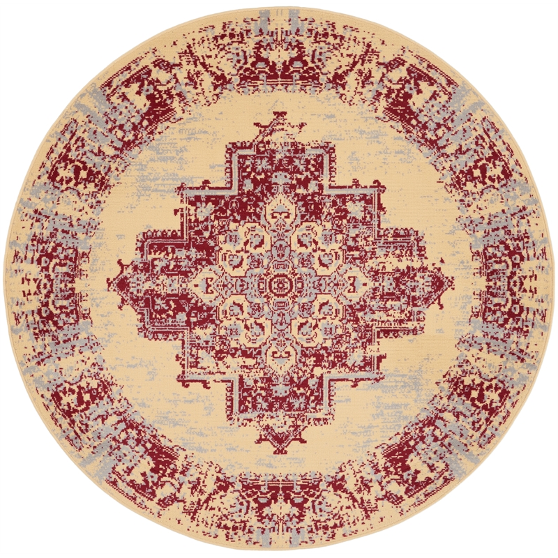 Nourison Grafix 5' x Round Red and White Fabric Vintage Area Rug (5' Round)