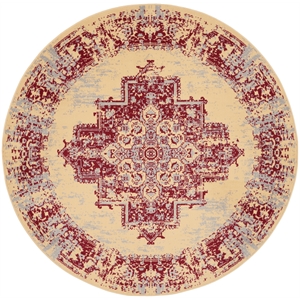 Nourison Grafix 5' x Round Red and White Fabric Vintage Area Rug (5' Round)