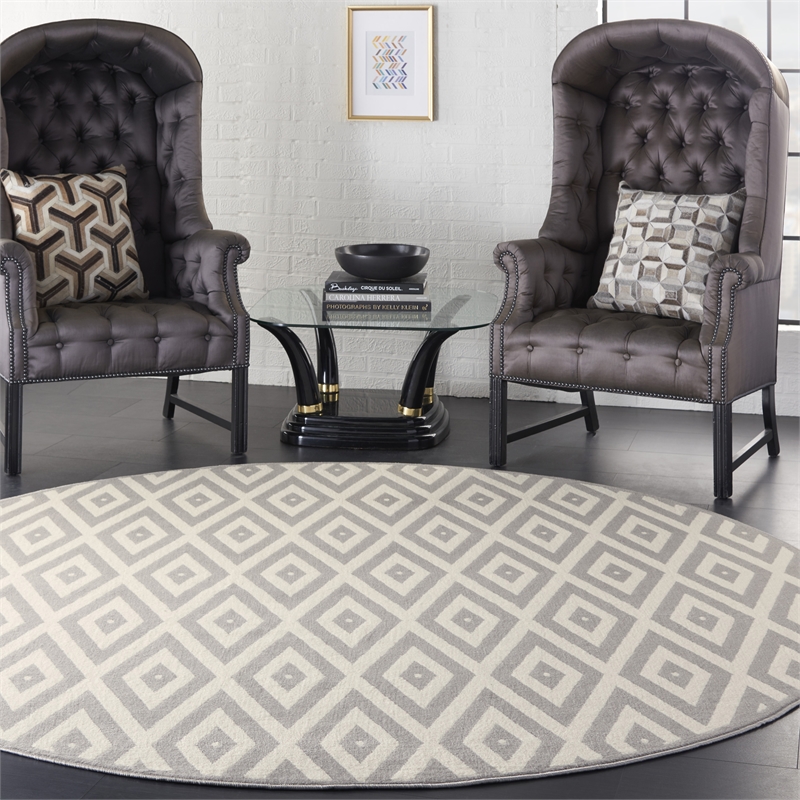 Nourison Grafix 8' x ROUND White/Gray Mid-Century Modern Indoor Rug