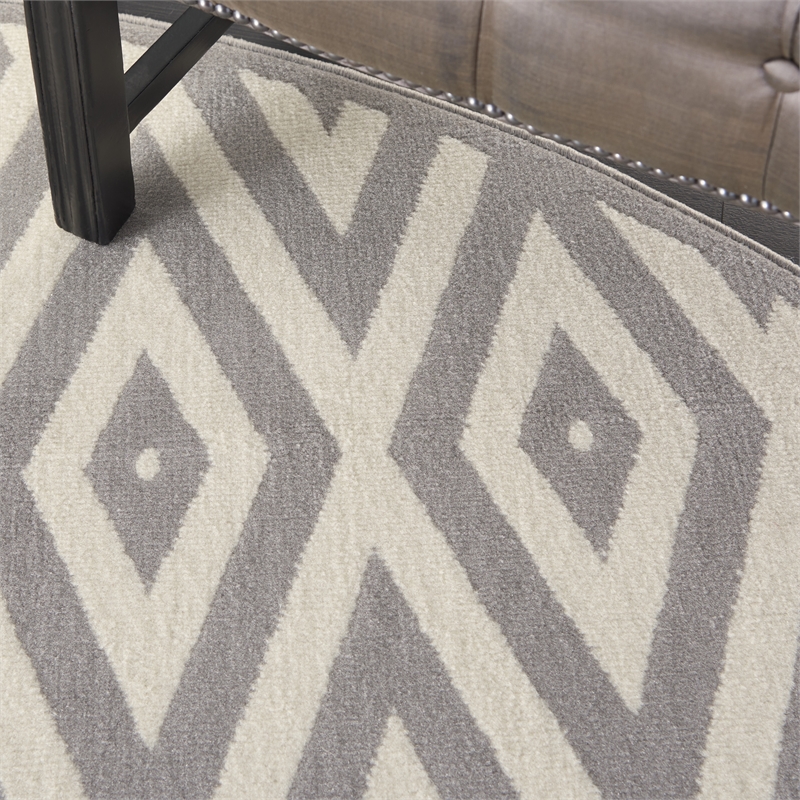 Nourison Grafix 8' x ROUND White/Gray Mid-Century Modern Indoor Rug