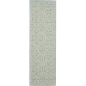 Nourison Jubilant 7' Runner Aqua Fabric Farmhouse Area Rug (7' Runner)