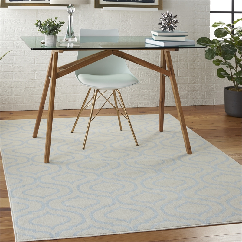 Nourison Jubilant 4' x 6' Ivory/Blue Contemporary Indoor Rug Polypropylene