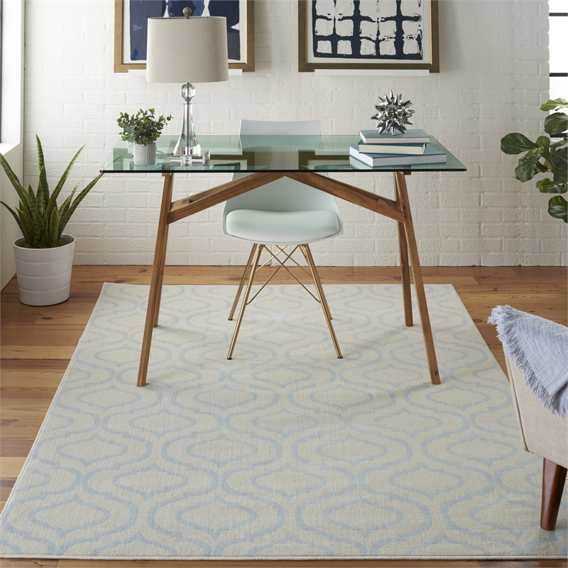 Nourison Jubilant 4' x 6' Ivory/Blue Contemporary Indoor Rug Polypropylene