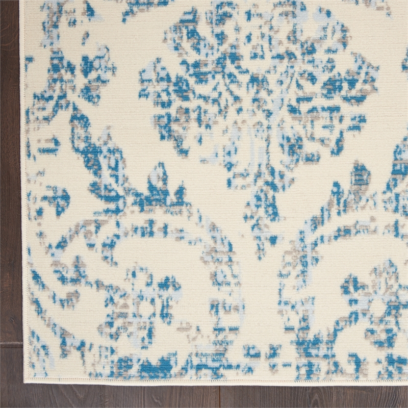 Nourison Jubilant 4' x 6' White and Blue Fabric Vintage Area Rug (4' x 6')