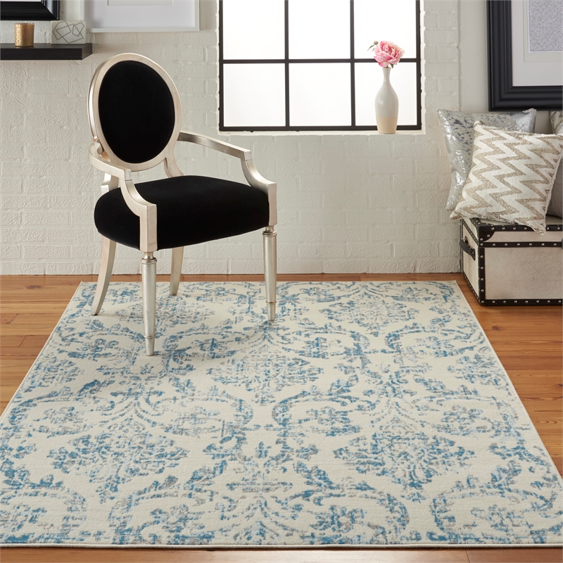 Nourison Jubilant 4' x 6' White and Blue Fabric Vintage Area Rug (4' x 6')