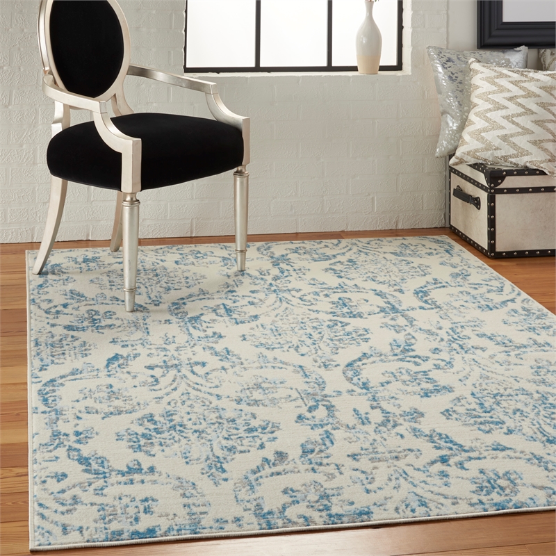 Nourison Jubilant 4' x 6' White and Blue Fabric Vintage Area Rug (4' x 6')