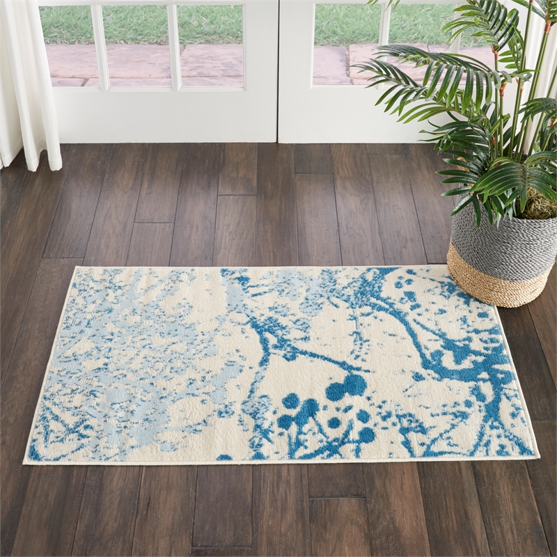 Nourison Jubilant 2' x 4' Ivory/Blue Modern Indoor Rug