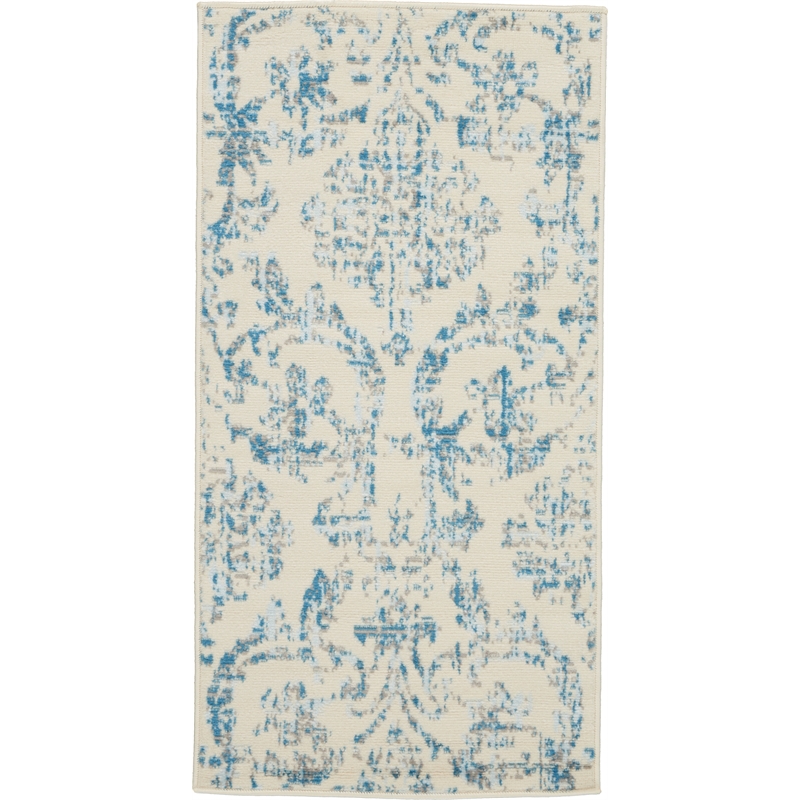 Nourison Jubilant 2' x 4' White and Blue Fabric Vintage Area Rug (2' x 4')