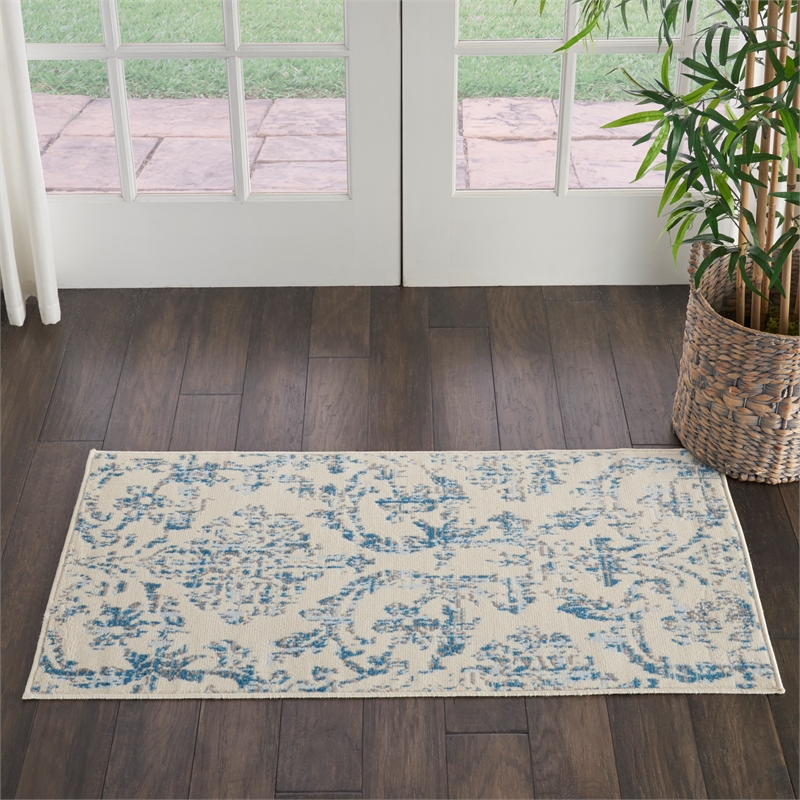 Nourison Jubilant 2' x 4' White and Blue Fabric Vintage Area Rug (2' x 4')