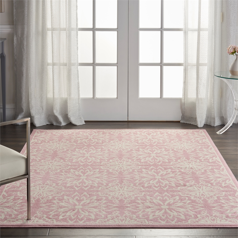 Nourison Jubilant 4' x 6' Pink Fabric Farmhouse Area Rug (4' x 6')
