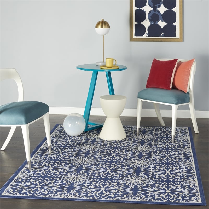 Nourison Jubilant 4' x 6' Navy/Ivory Farmhouse Indoor Rug Polypropylene