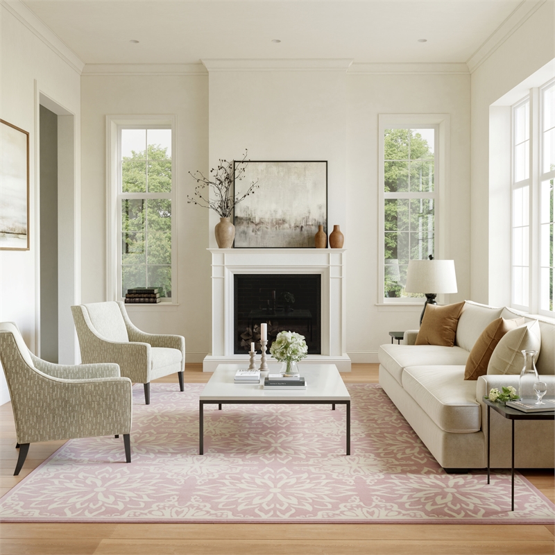 Nourison Home Jubilant 6' x 9' Ivory Pink Fabric Area Rug