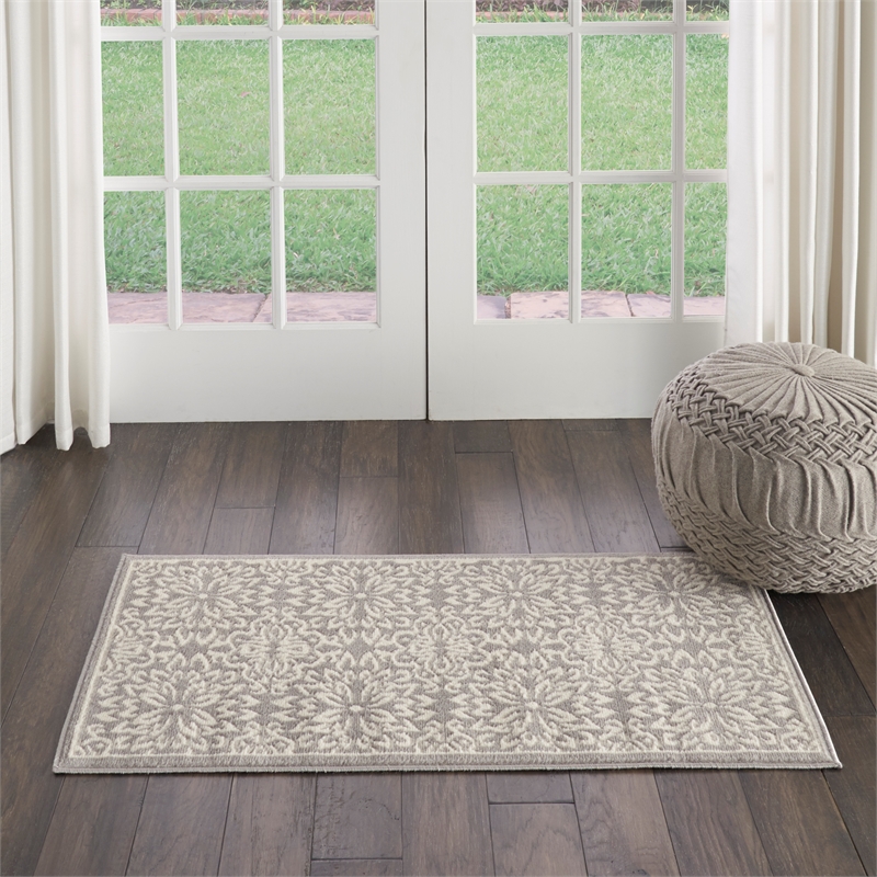 nourison jubilant 2' x 4' gray fabric farmhouse area rug (2' x 4')